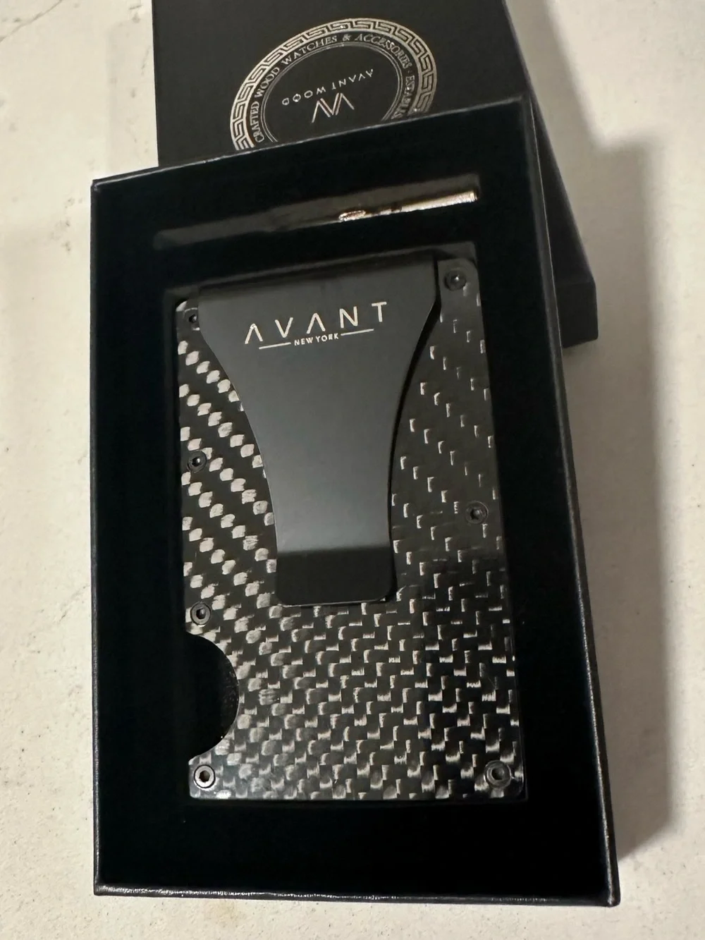 NEW Avantwood Carbon Fiber Slim Wallet & Money Clip -RFID Blocking